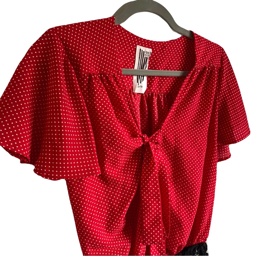 Free People Red Polka Dot Pin Up Retro Rockabilly Festival Lace Bodysuit X-Small